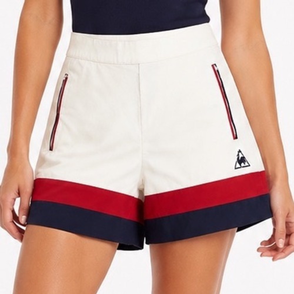 Le Coq Sportif Womens White Colorblock Athletic Tennis Shorts Size M Zippered